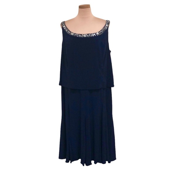 Alex Evenings Dresses & Skirts - NWT Alex Evenings Midi Dress Size 22W Navy Blue Rhinestone